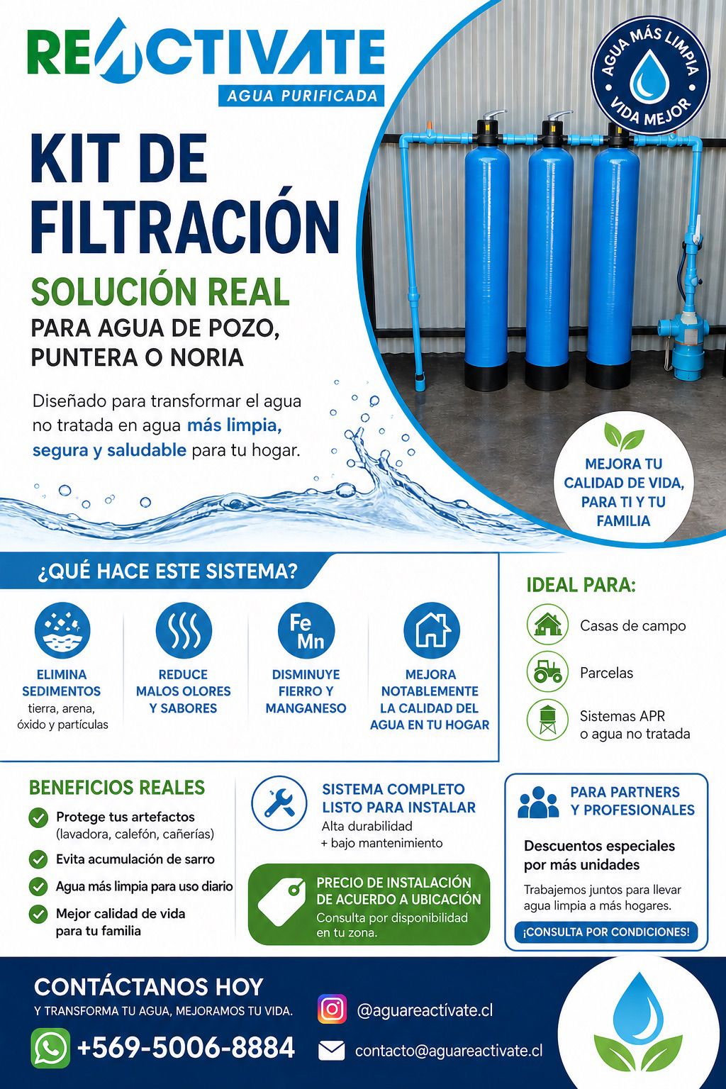 Kit de filtración Agua Reactívate para agua de pozo, puntera o noria